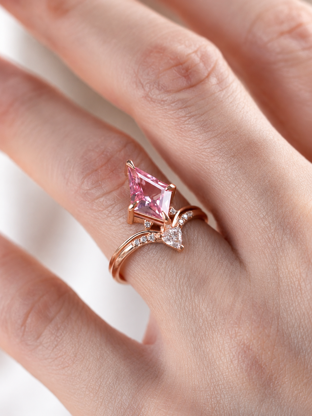 Kite Sapphire Engagement Ring 14K Rose Gold Diamond ring Fine Jewelry Architectural ring