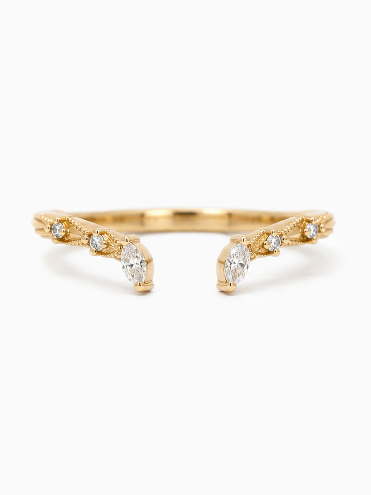 Marquise open band Unique bridal jewelry diamond milgrain detailed fine jewelry matching band
