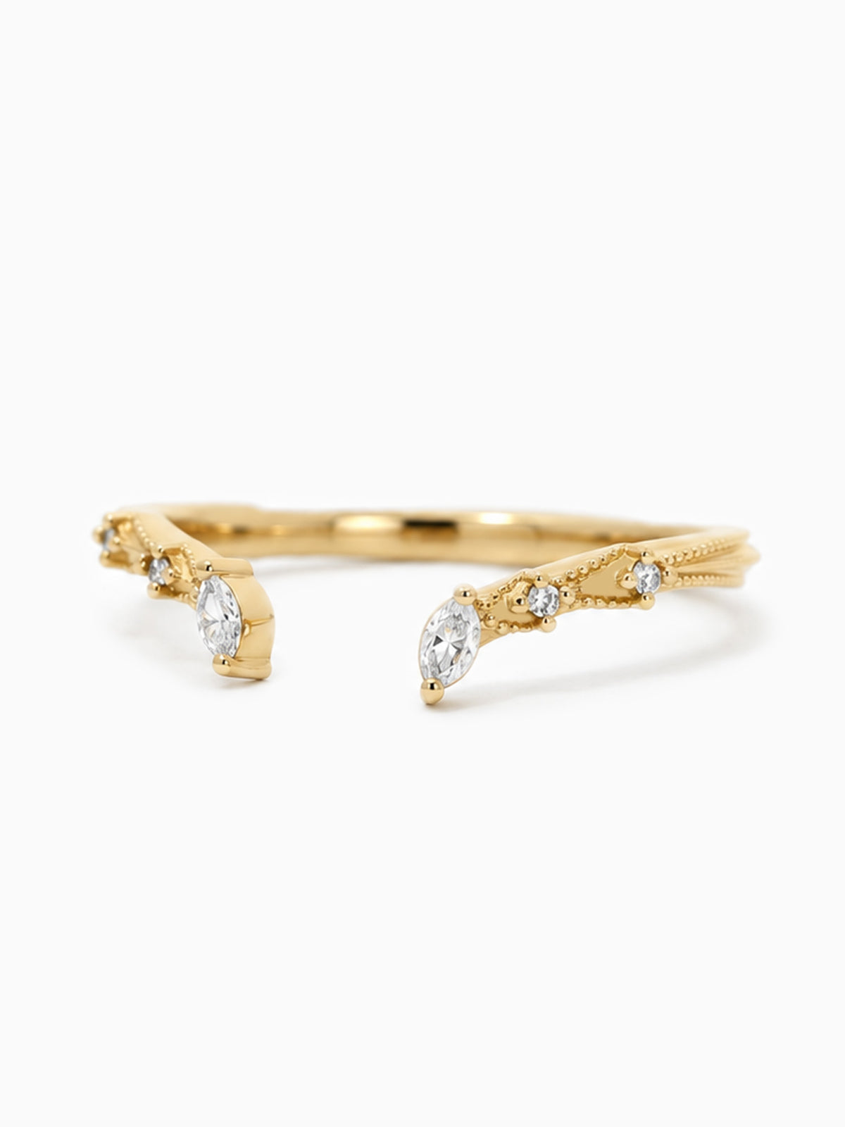 Marquise Open band Fine Jewelry Wedding band Milgrain Open band 14k Yellow Gold matching band layered ring