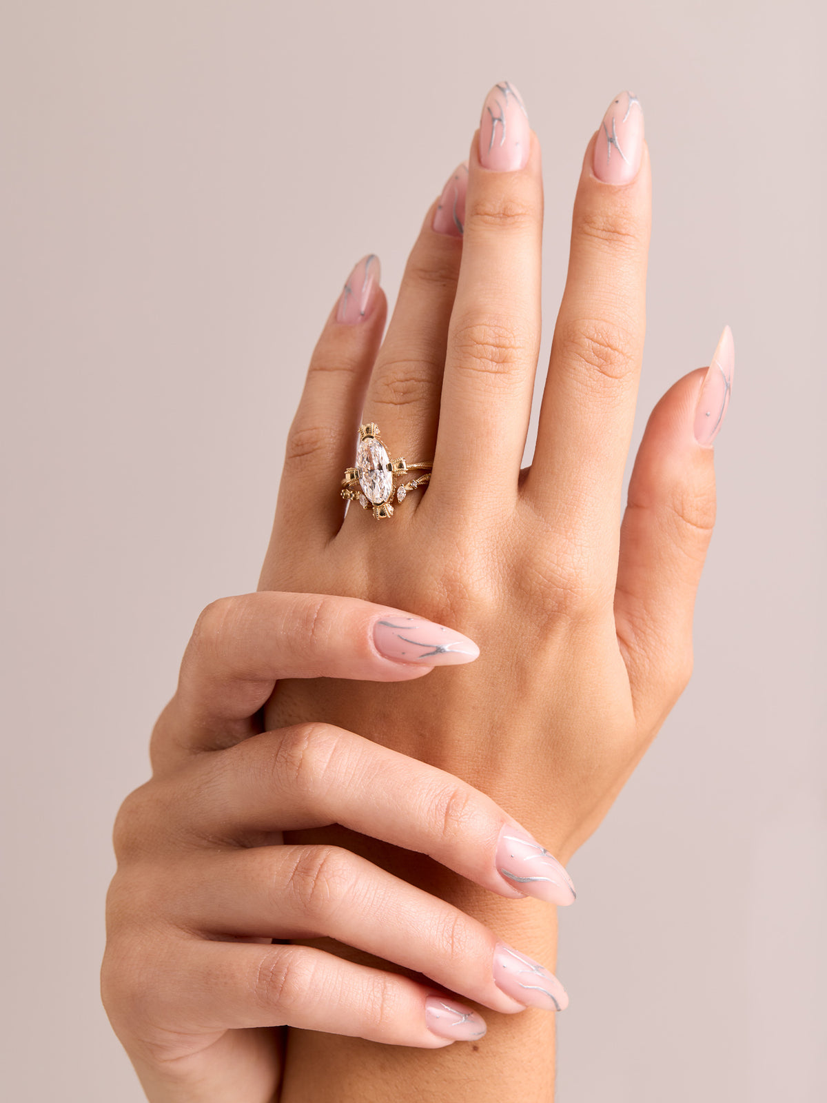 Oval engagement ring diamond fine jewelry unique modern art deco vintage design architectural queen deisgn