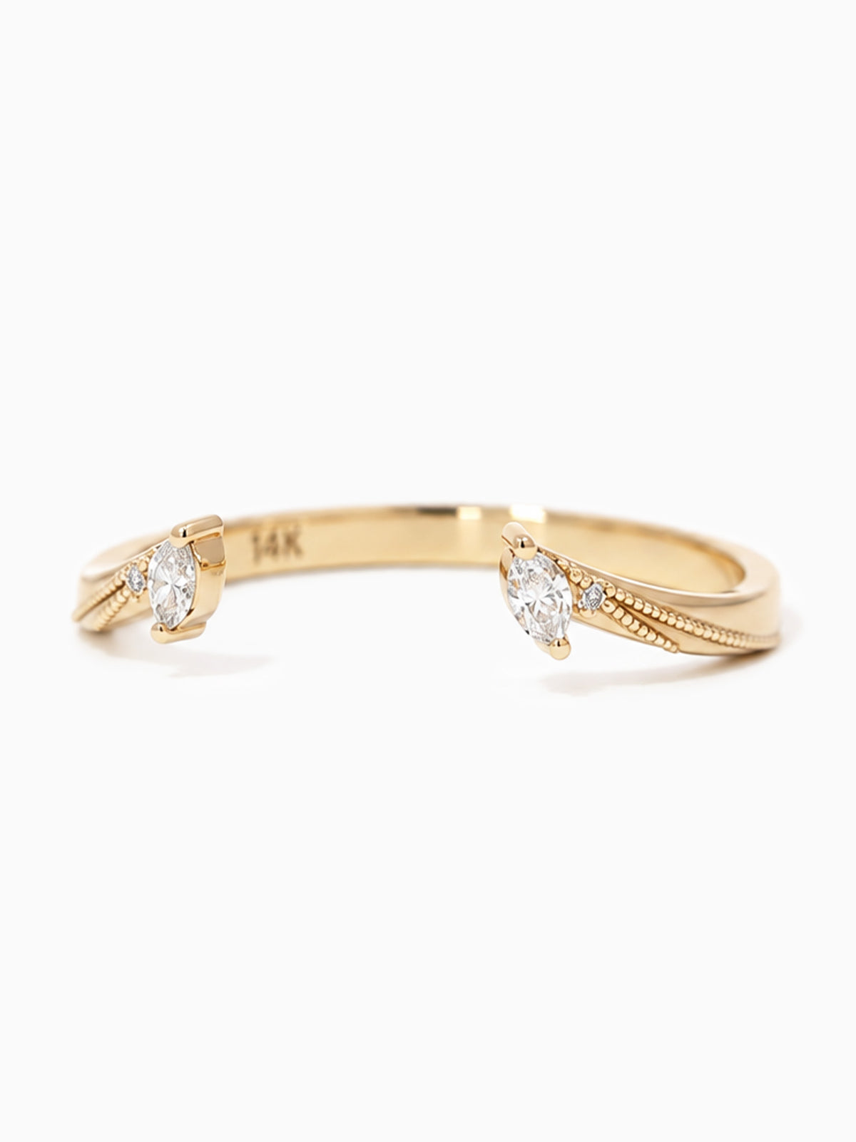 Marquise open band fine jewelry 14k yellow gold matching open band stacking ring
