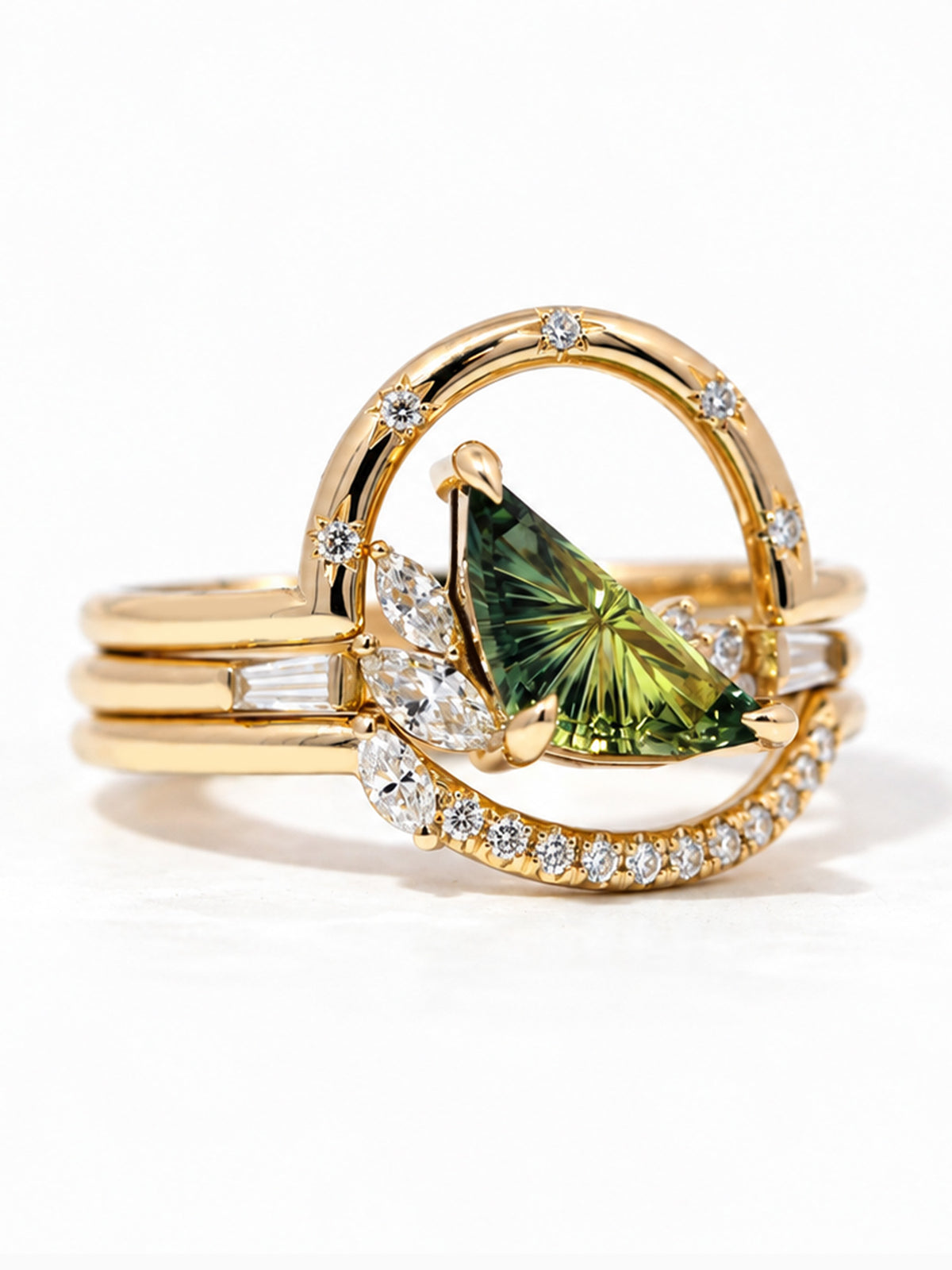 half moon parti sapphire engagement ring diamond wedding ring fine jewelry 14k yellow gold stacking rings 