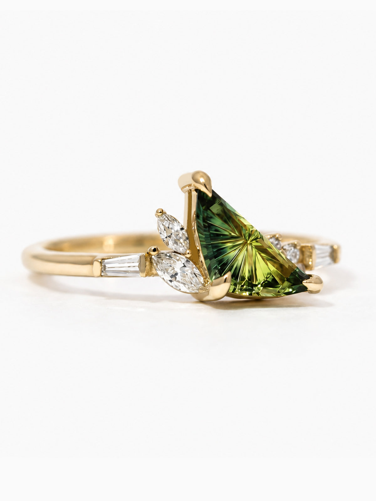 parti sapphire engagement ring diamond wedding ring 14k yellow gold unique one of a kind architectural modern ring