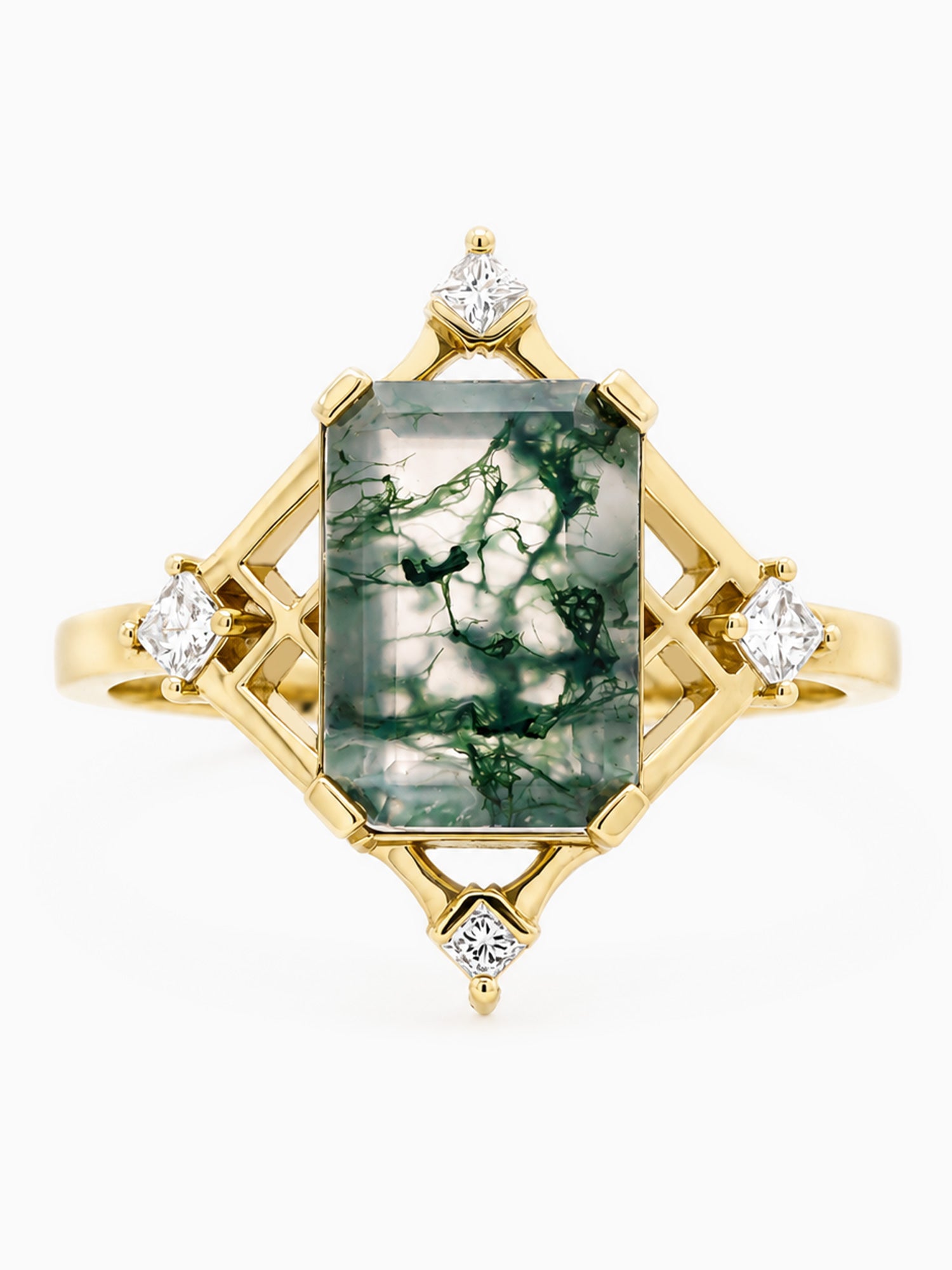 Moss Agate emerald engagement ring fine jewelry diamond wedding ring unique ring