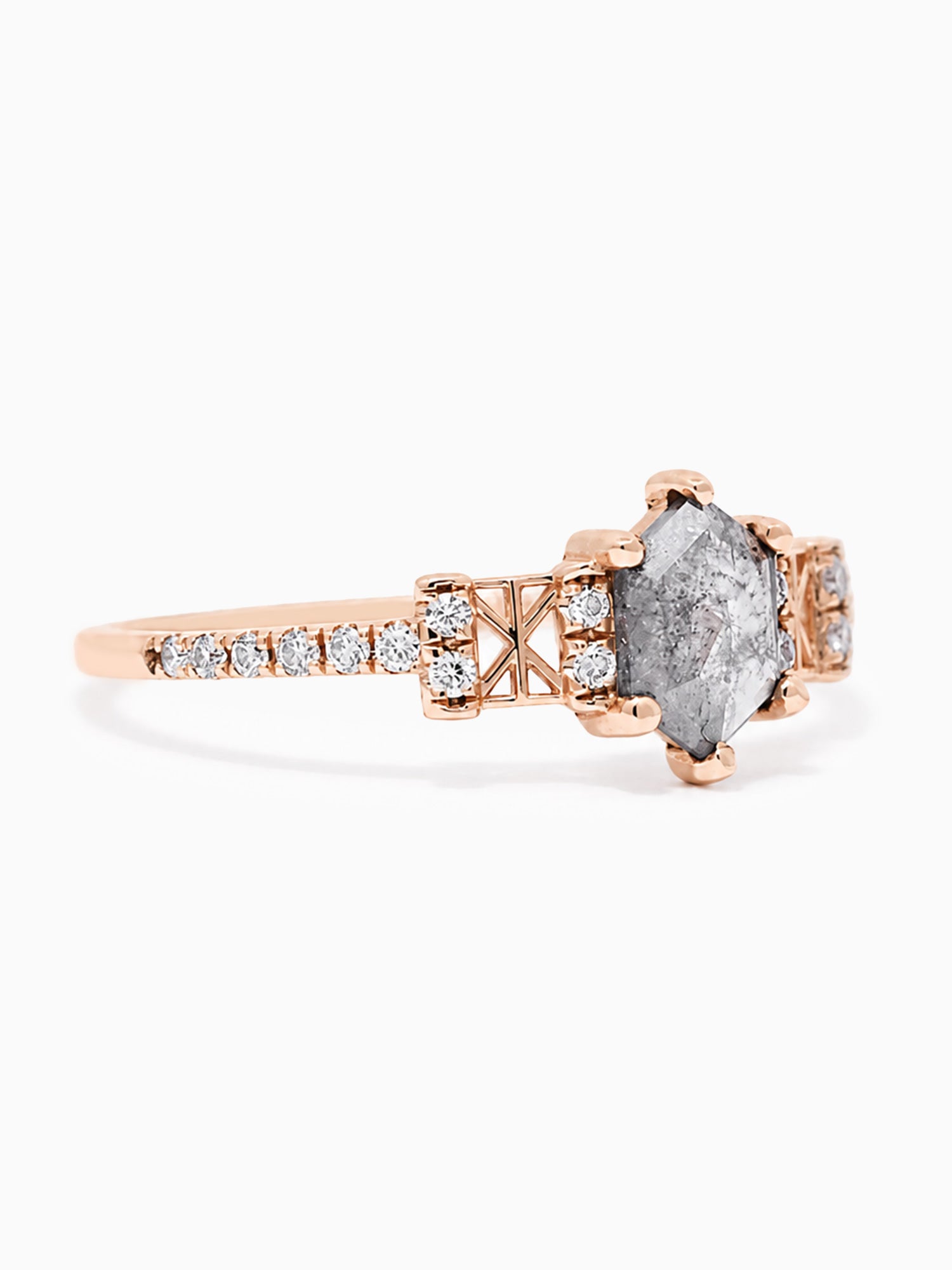 Hexagon fine jewelry salt and pepper diamond wedding ring 