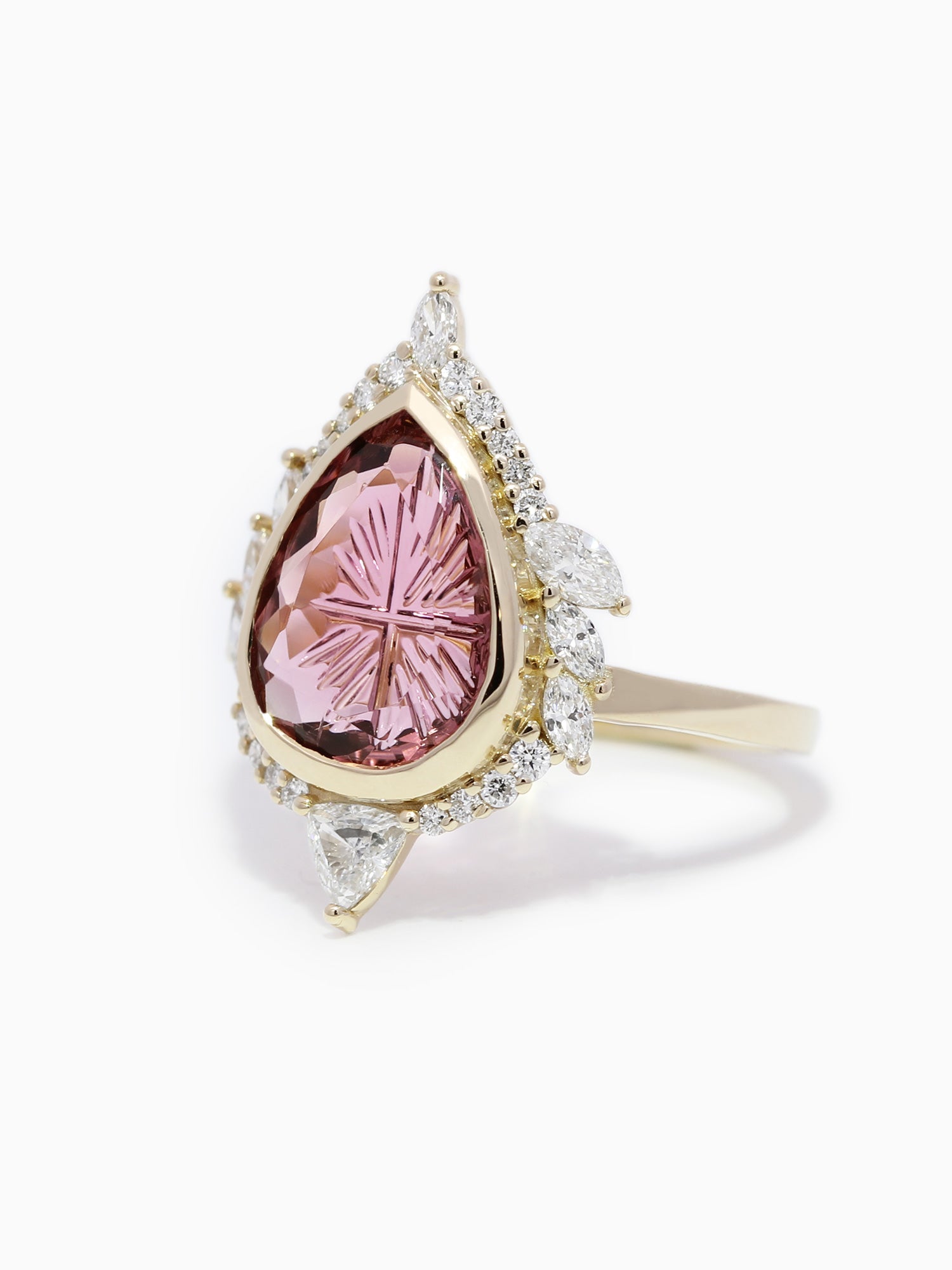 14K Engagement ring Tourmaline Pear wedding ring unique proposal ring modern art deco 