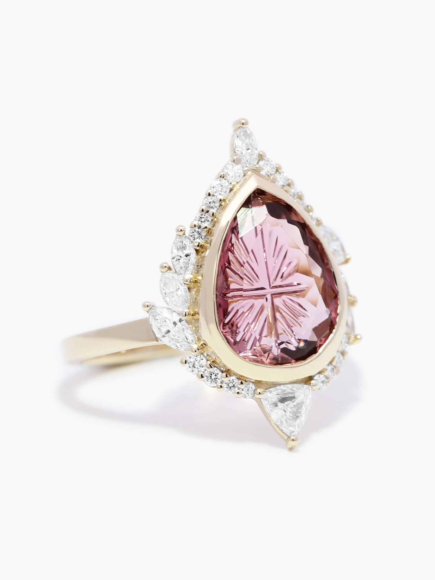 14K Gold Unique Engagement Ring Pear Tourmaline wedding ring Art Deco proposal ring