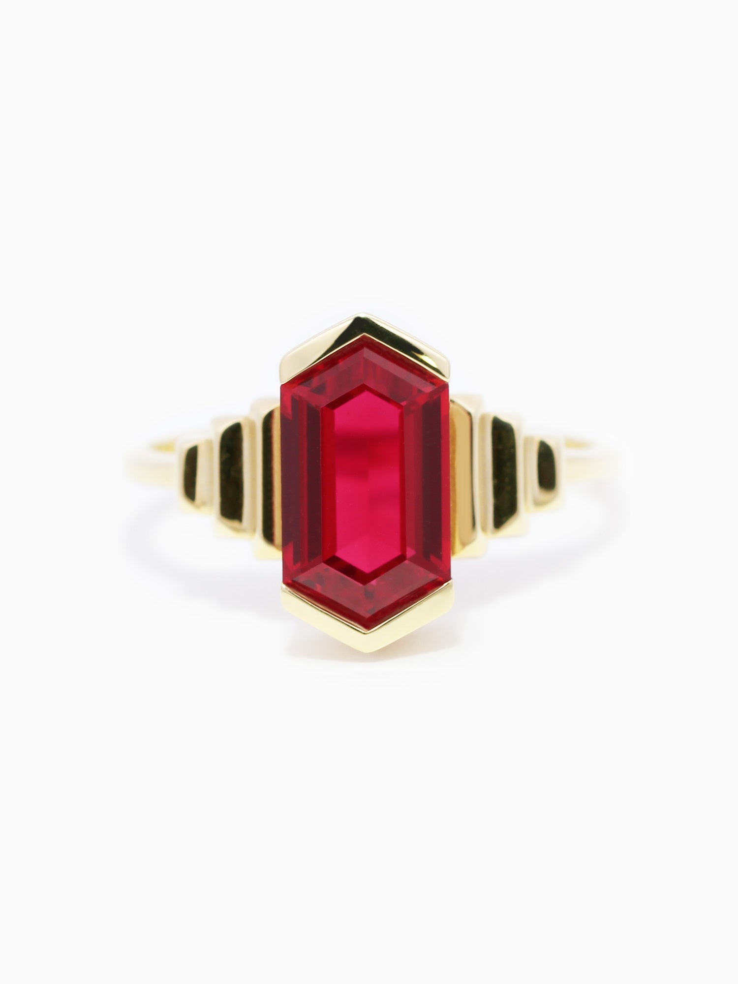Ruby Hexagon 14K Yellow Engagement Ring fine jewelry art deco minimal wedding ring