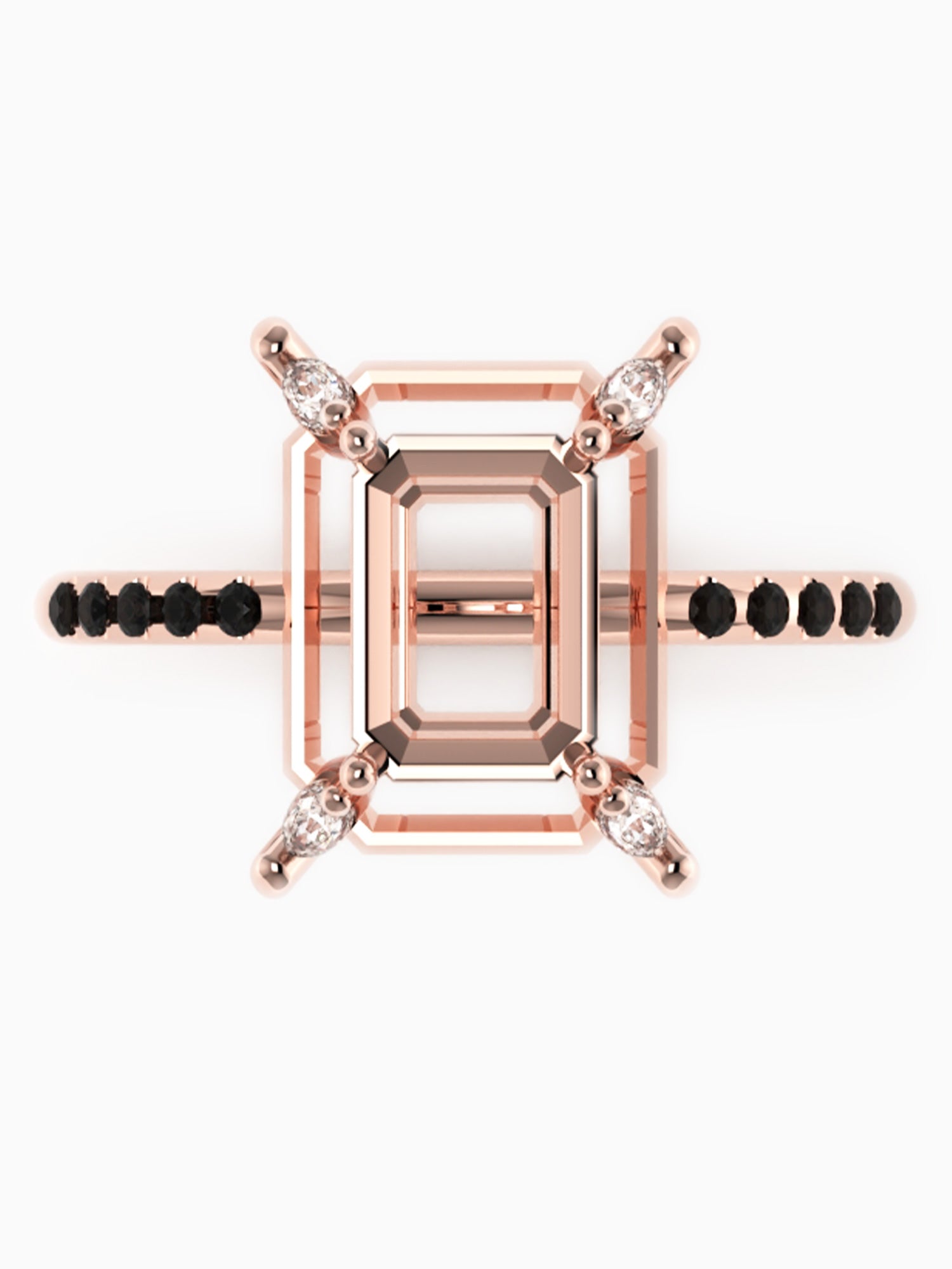 Unique Art Deco Fine jewelry engagement ring statement ring 14K Rose gold ring design black onyx