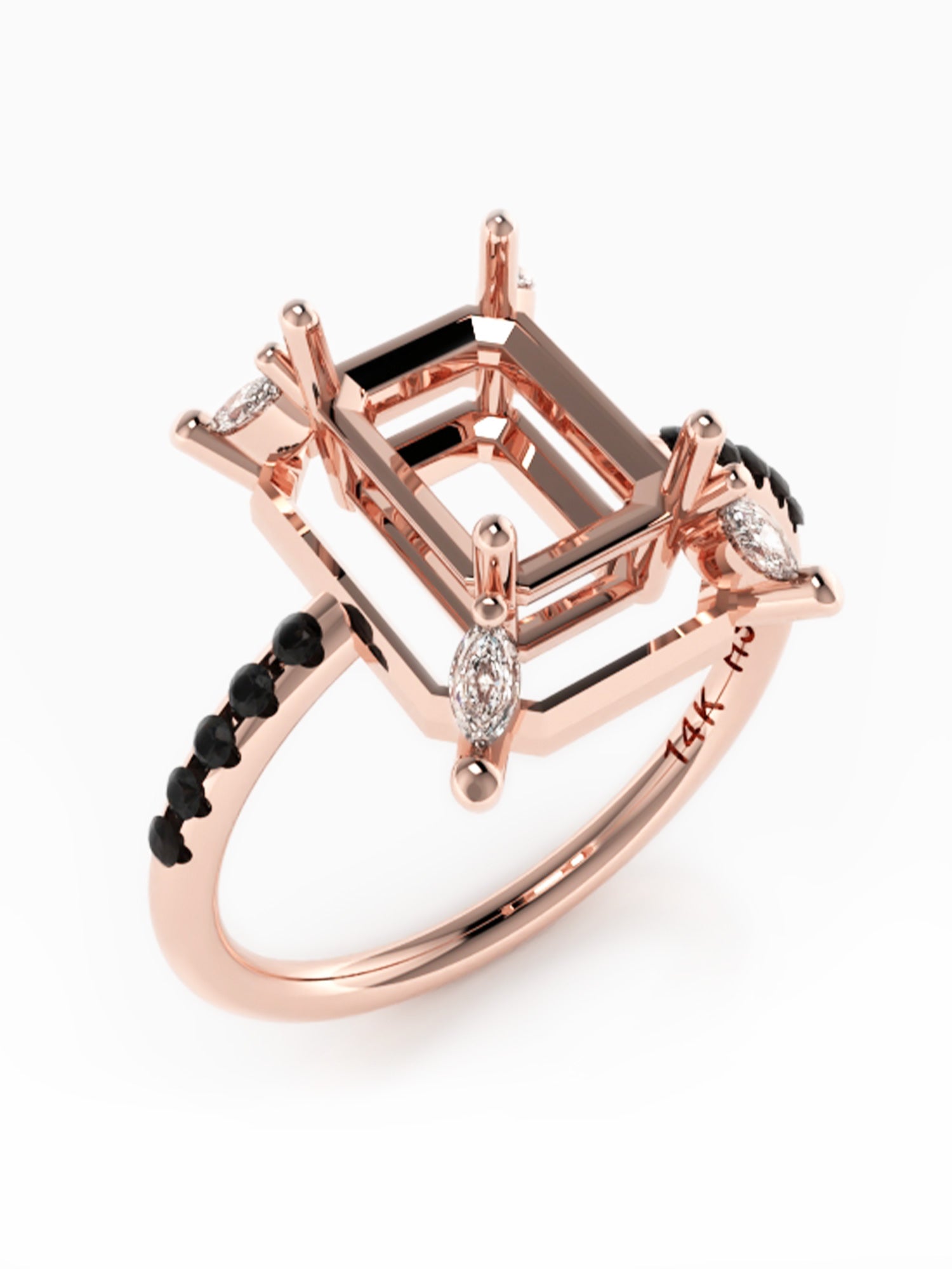 14K Rose Gold fine jewelry wedding ring Engagement ring Onyx statement ring Diamond fine jewelry art deco