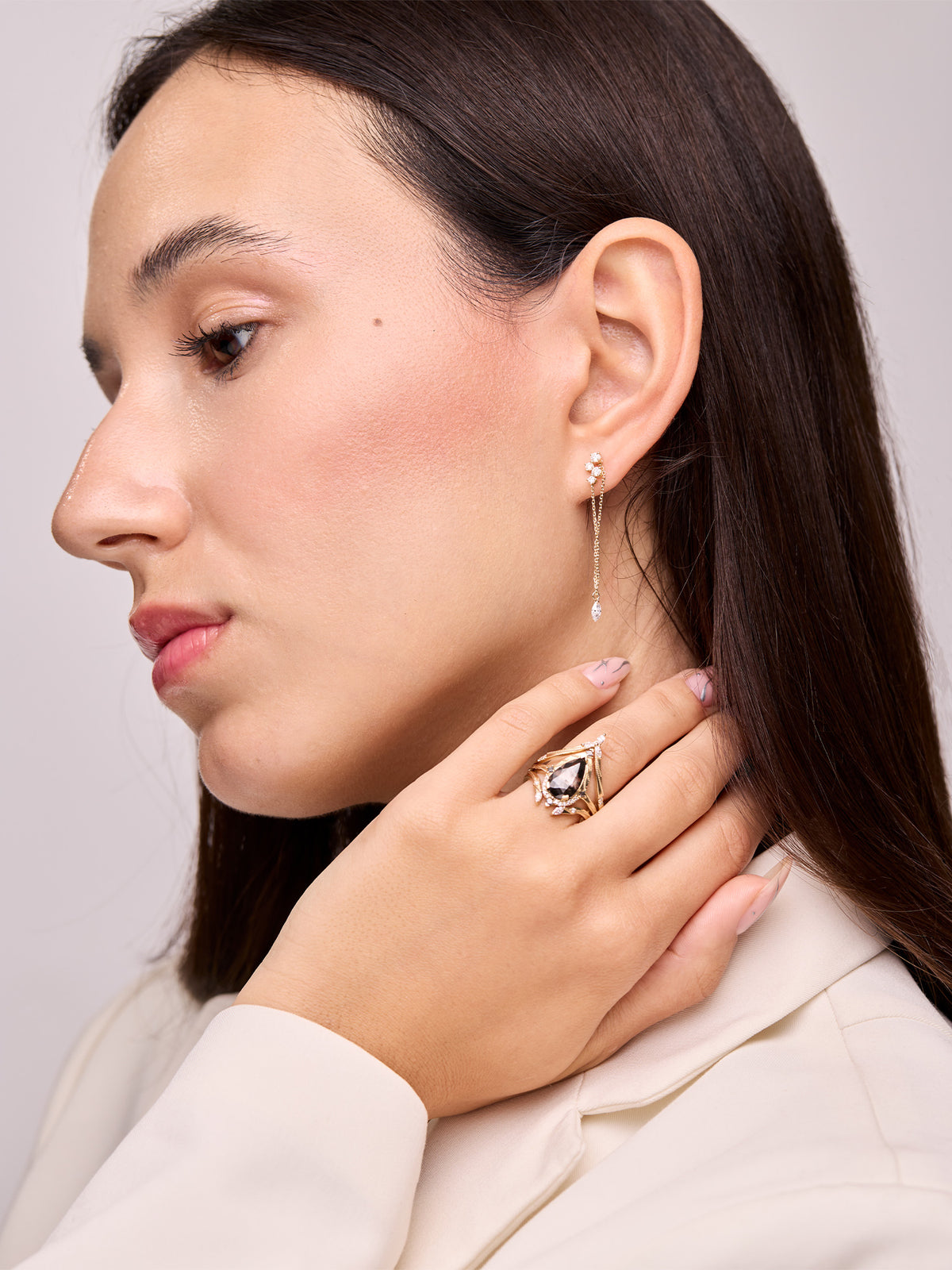 Salt and pepper diamond pear diamond engagement ring fine jewelry stacking rings wedding bands diamond layered rings modern muse bridal jewelry