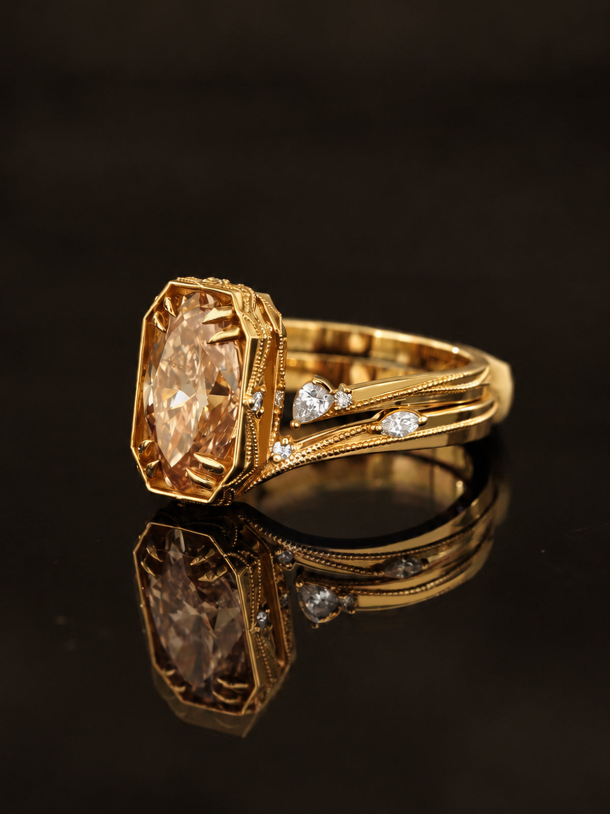 Engagement ring stacking rings layered fine jewelry oval wedding ring set champagne Diamond modern art deco ring set