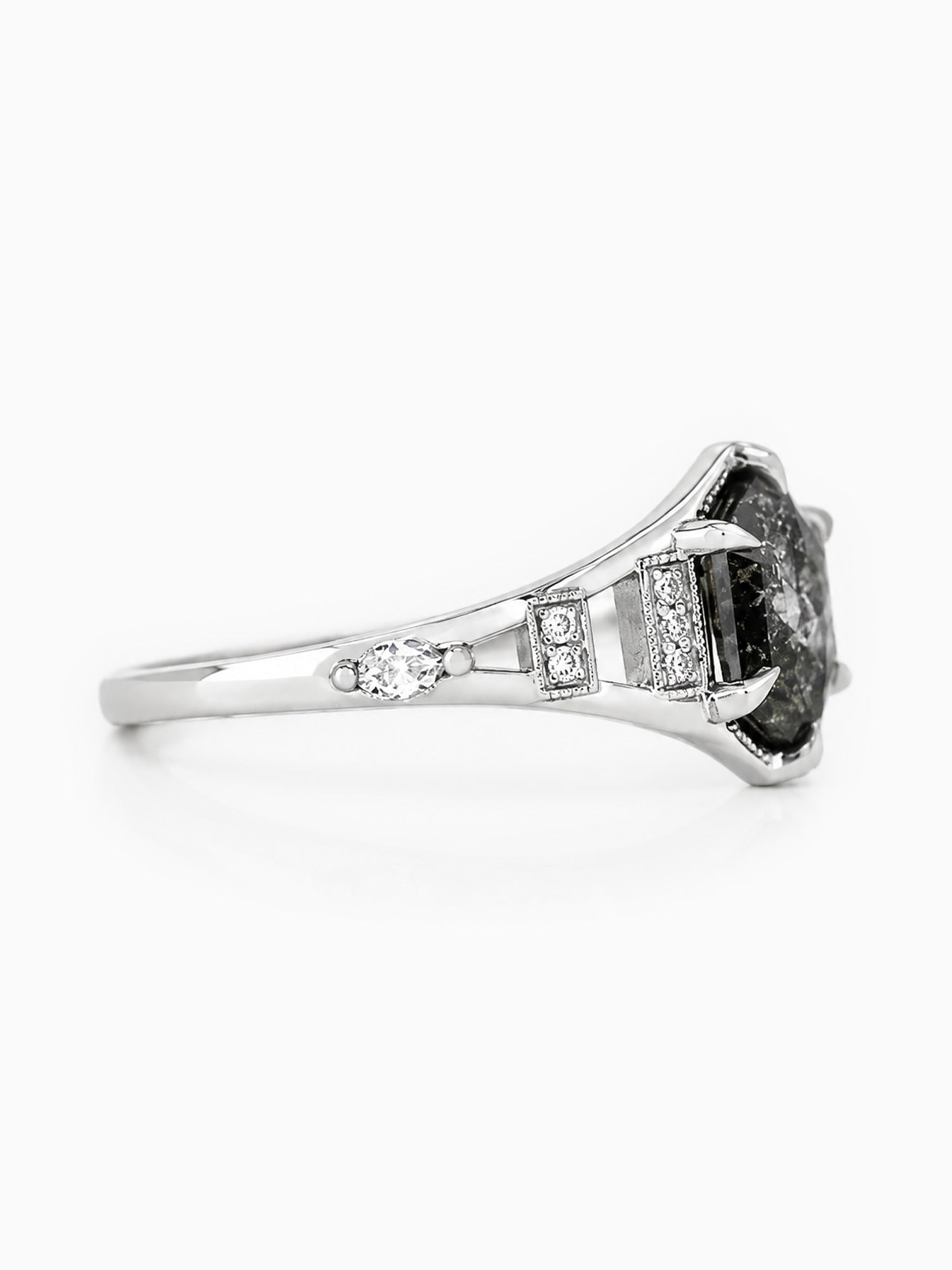 Eiffel tower ring engagement ring salt and pepper diamond wedding ring
