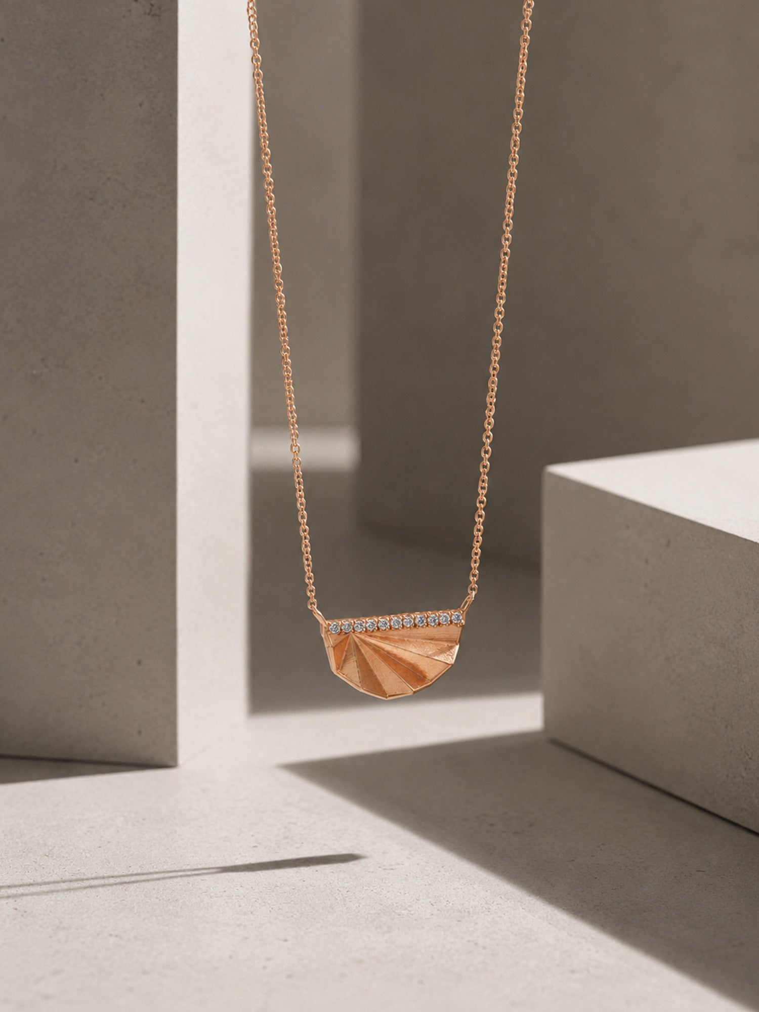 Unique architectural dainty necklace 14k rose gold fine jewelry