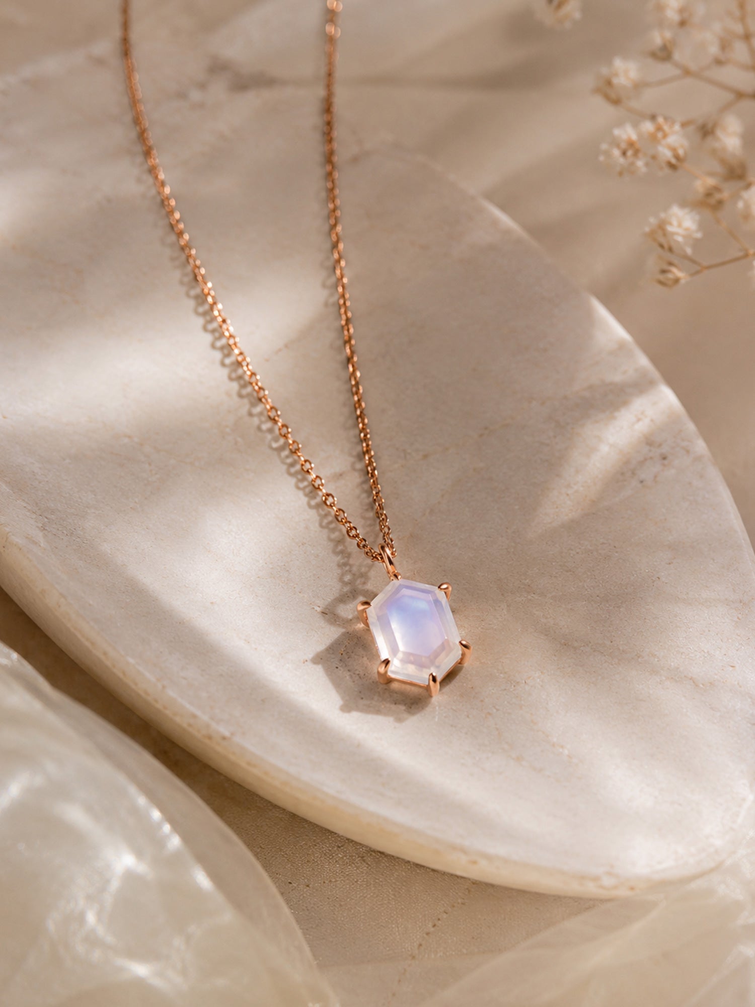 Hexagon daily jewelry dainty necklace 14k rose gold