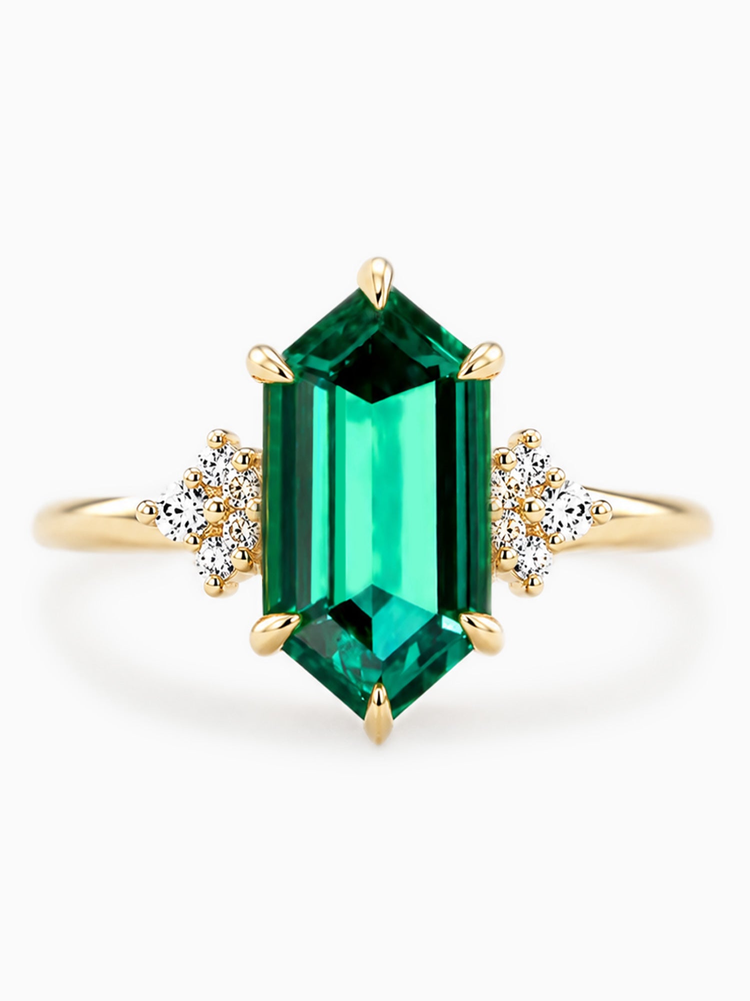 Emerald Hexagon engagement ring diamond wedding ring 14k yellow gold fine jewelry 