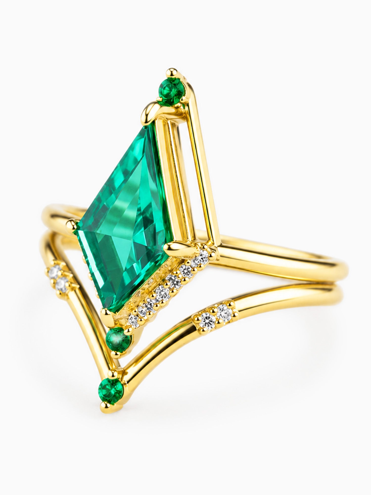 Kite Emerald wedding ring set fine jewelry 14k yellow gold proposal rings
