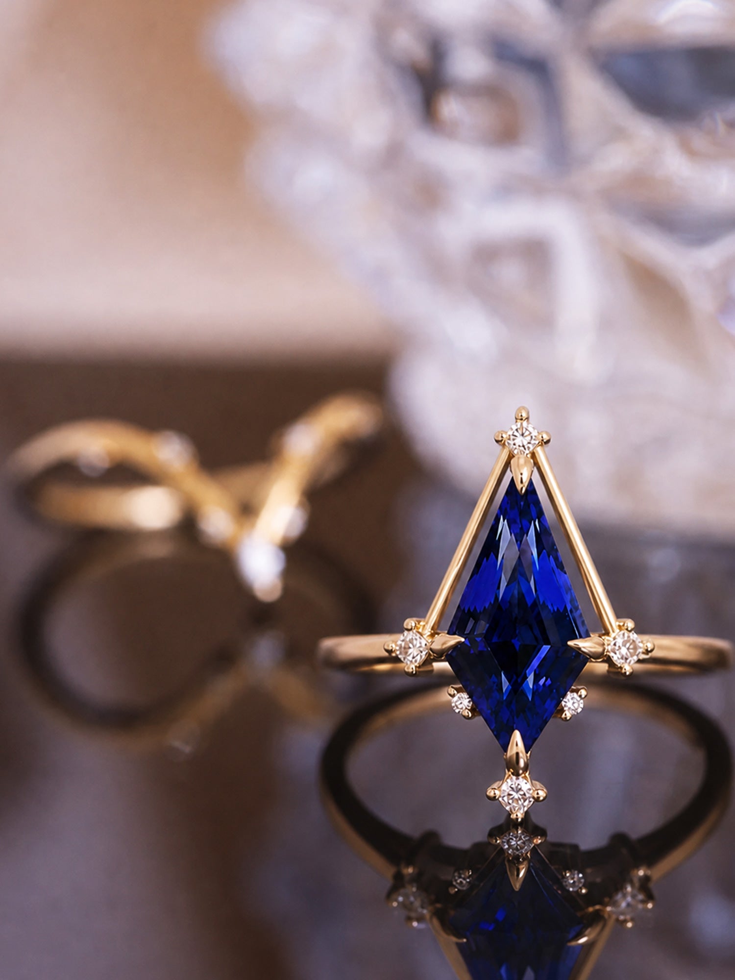 blue sapphire wedding ring set diamond engagement ring alternative ring 14k yellow gold fine jewelry