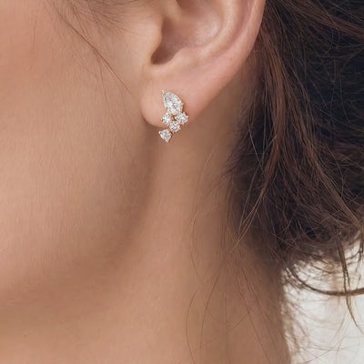 Pear diamond earring fine jewelry daily wear 14k yellow gold architectural modern art deco