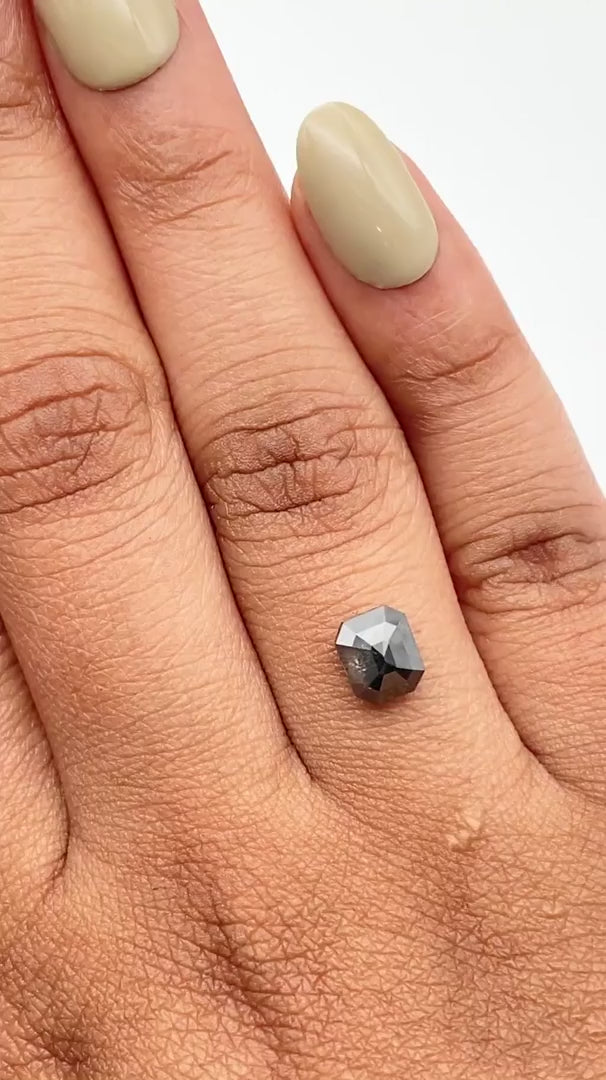 1.19ct | Salt & Pepper Emerald Shape Rose Cut Diamond - Modern Rustic Diamond