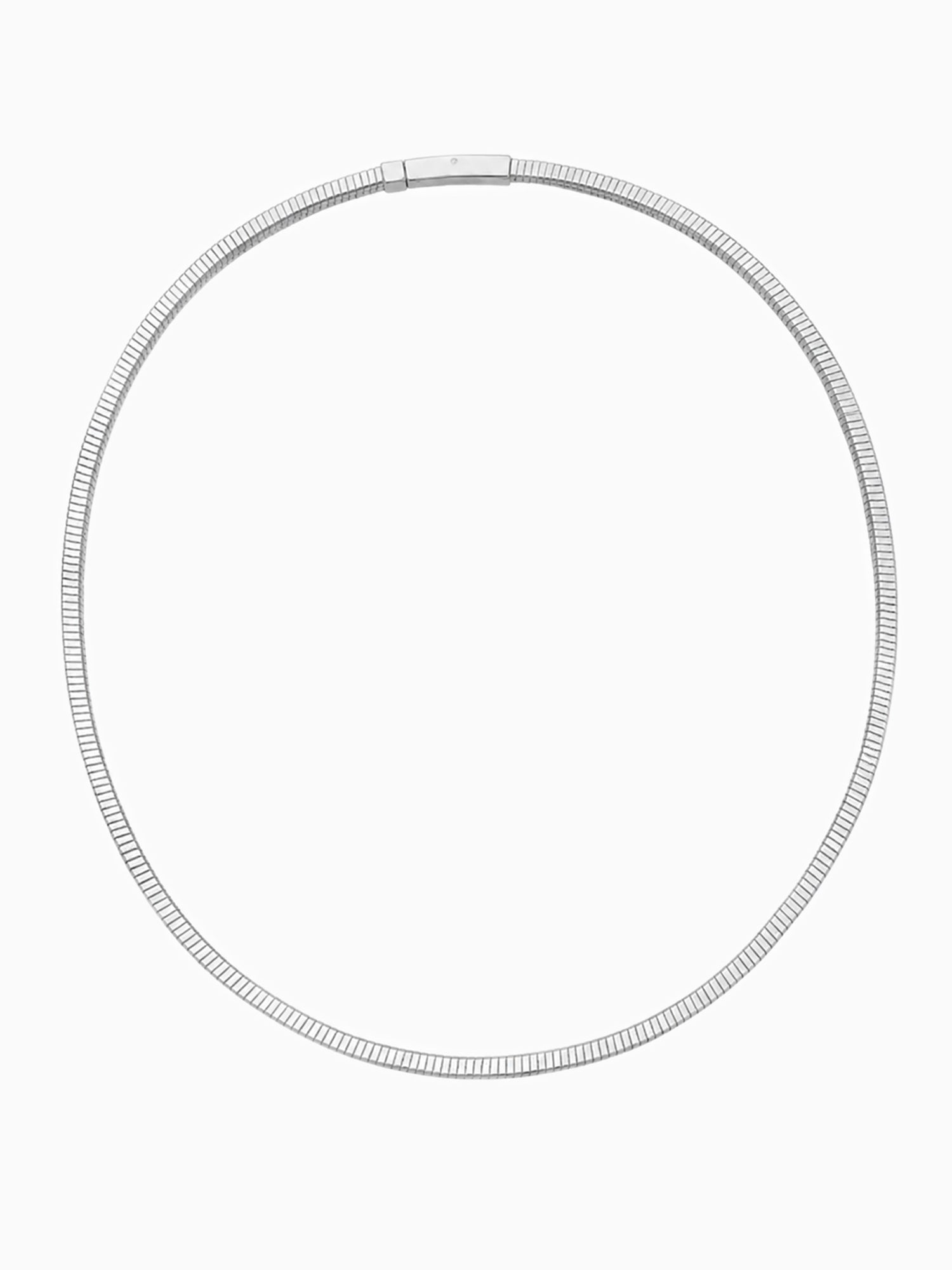 A silver-toned snake chain necklace with a textured, ridged link design, displayed against a solid white background.