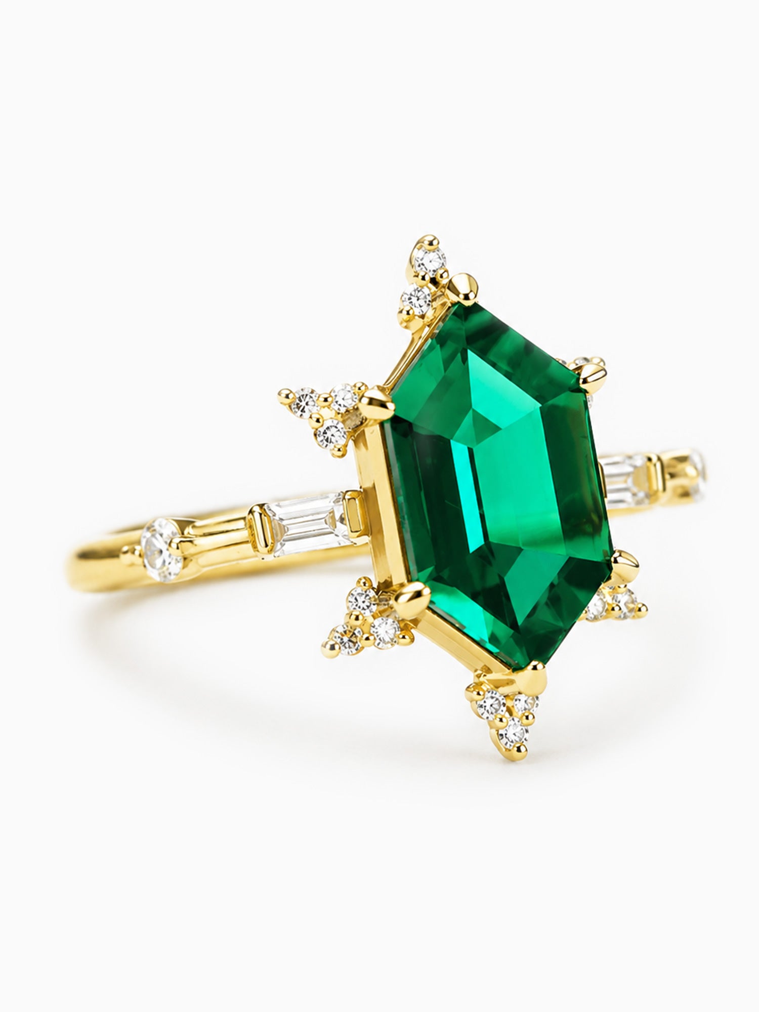 Hexagon emerald engagement ring diamond wedding ring 