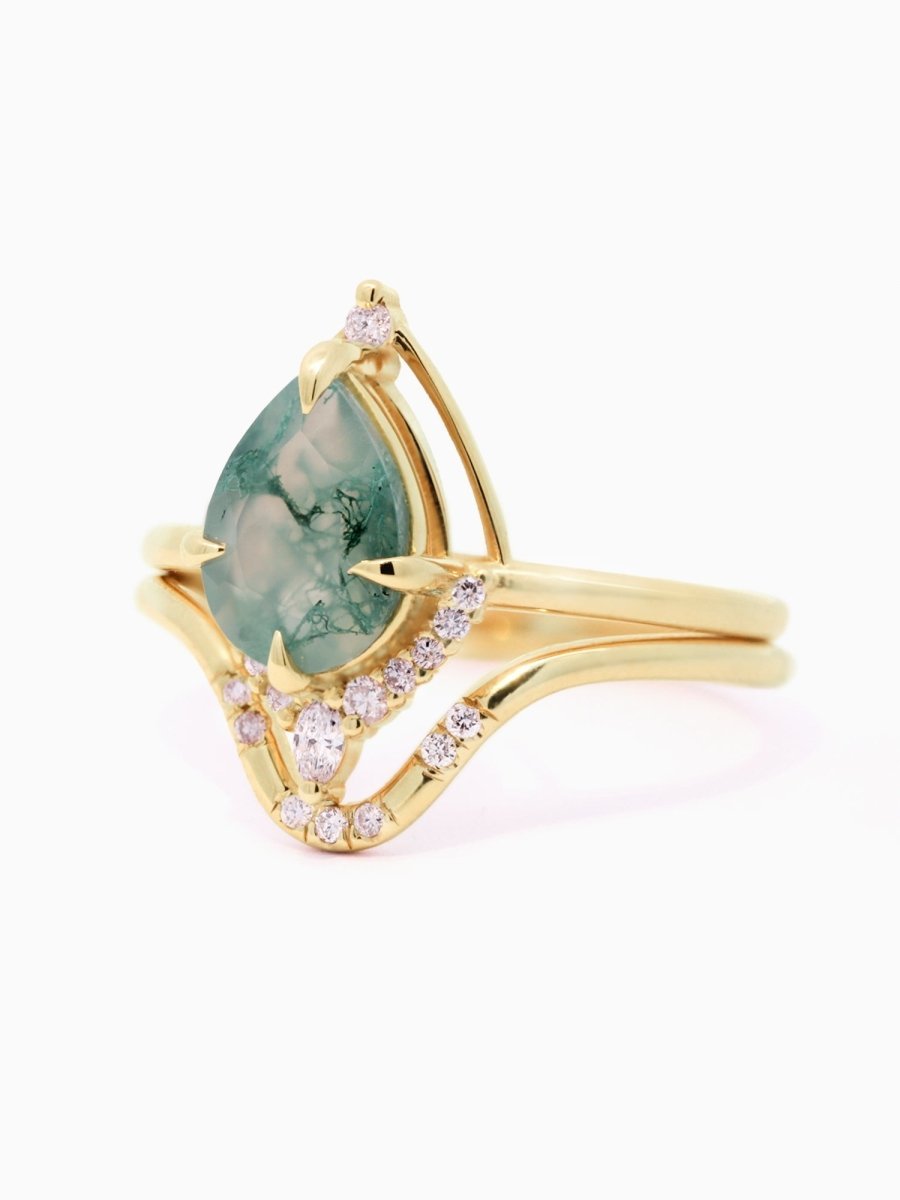 [Ready - to - Ship] Eliana Ring & Band (Moss Agate) - HIDDENSPACE