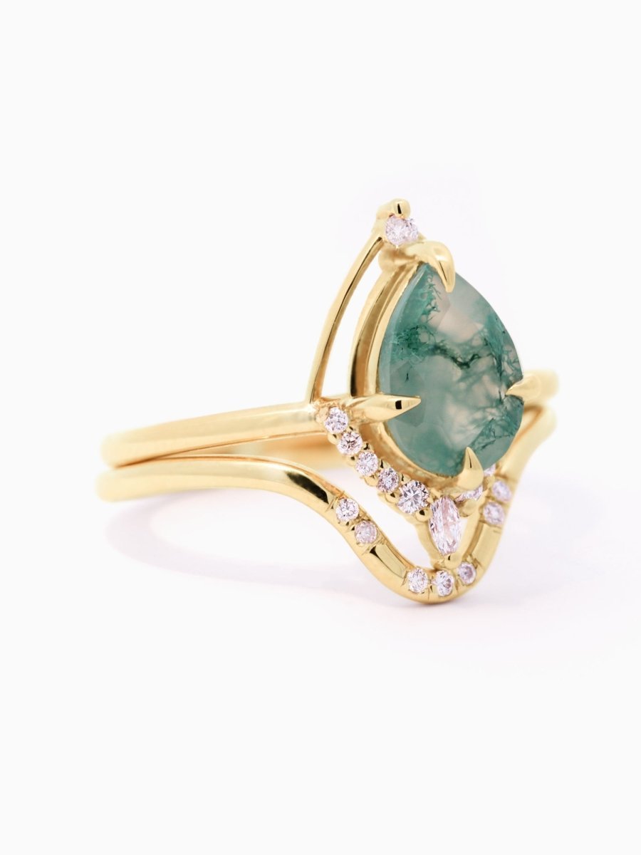 [Ready - to - Ship] Eliana Ring & Band (Moss Agate) - HIDDENSPACE