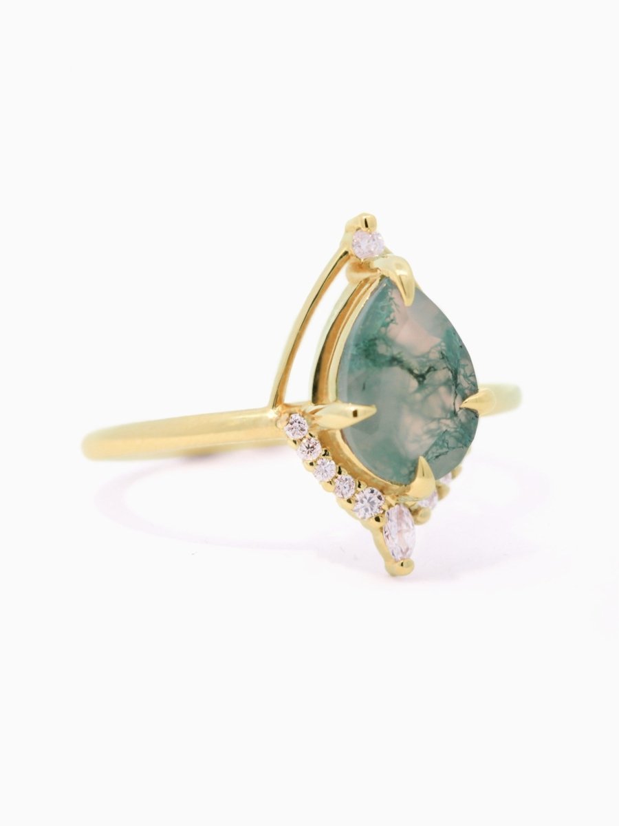 [Ready - to - Ship] Eliana Ring & Band (Moss Agate) - HIDDENSPACE