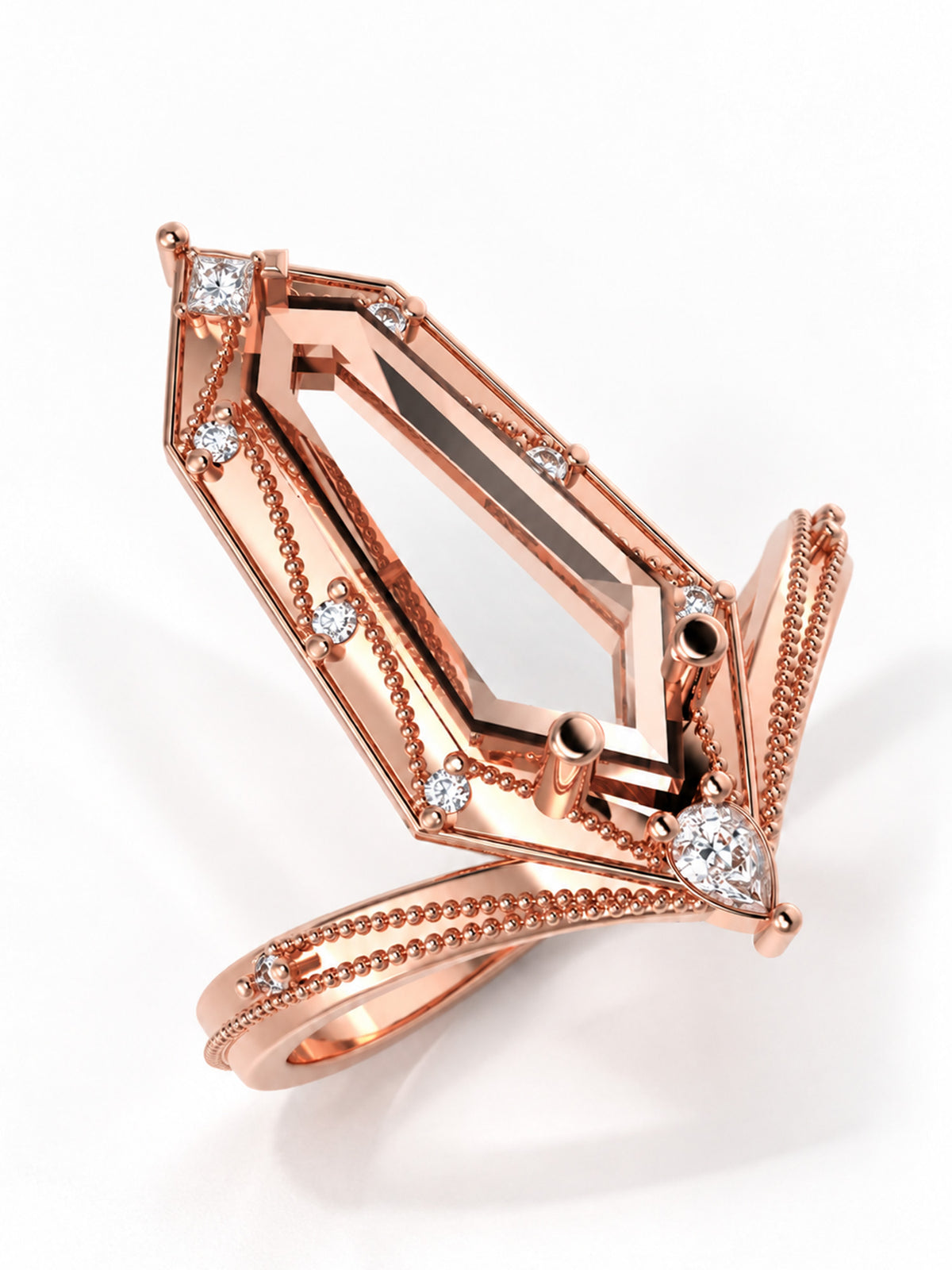 Diamond fine jewelry wedding ring Shield Engagement ring unique alternative wedding ring