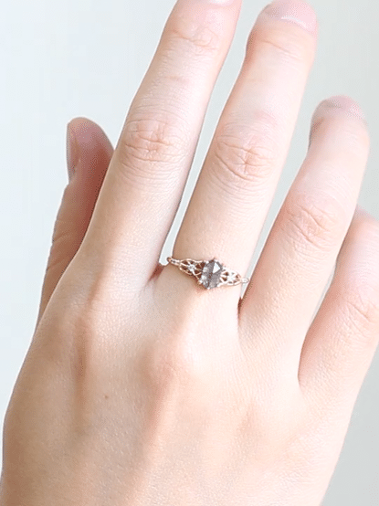 hiddenspace salt and pepper diamond engagement ring hexagon diamond fin jewelry rose gold proposal ring chrysler ring 2