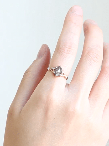 hiddenspace engagement ring oblique line ring salt and pepper hexagon proposal ring unique architectural design engagement ring proposal ring fine jewelry one of a kind ring 2