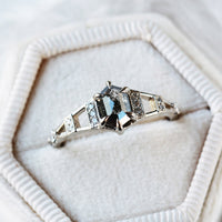 Hiddenspace jewelry eiffel ring engagement ring art deco architectural design diamond proposal ring salt and pepper diamond hexagon ring unique ring