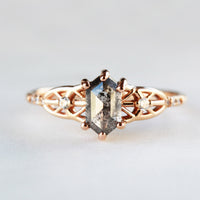hiddenspace salt and pepper diamond engagement ring hexagon diamond fin jewelry rose gold proposal ring chrysler ring 1