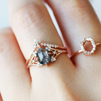 Salt and pepper diamond engagement ring unique fine jewelry art deco engagement ring rose gold diamond proposal ring