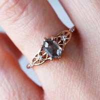 hiddenspace salt and pepper diamond engagement ring hexagon diamond fin jewelry rose gold proposal ring chrysler ring 3