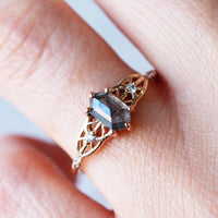 hiddenspace salt and pepper diamond engagement ring hexagon diamond fin jewelry rose gold proposal ring chrysler ring 8