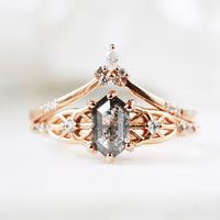 hiddenspace salt and pepper diamond engagement ring hexagon diamond fin jewelry rose gold proposal ring chrysler ring 7