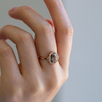 Unique art deco styled hexagon salt and pepper diamond engagement ring in 14k rose gold with round diamonds 3