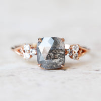 Salt and pepper diamond engagement ring cushion diamond proposal ring alternative engagement unique fine jewelry architectural designer ring