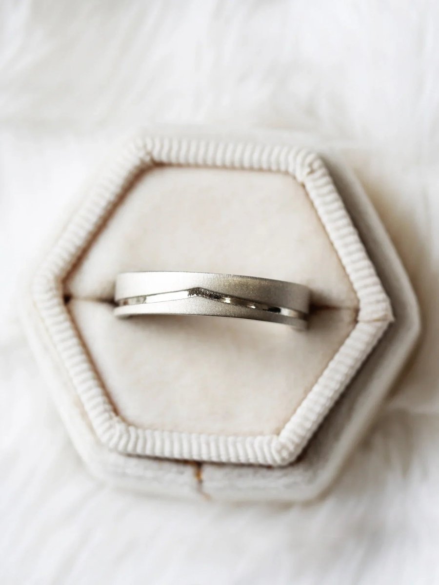 hiddenspace jewelry fine jewelry los angeles art deco design architectural fine jewelry wedding band stacking rings stackable band 14k gold ring diamond ring unique fine jewelry CHEVRON MATTE FINISH BAND