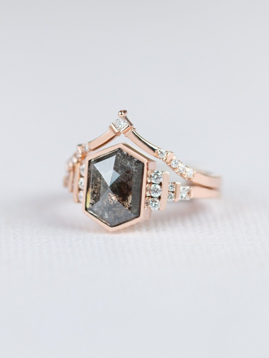 Art deco fine jewelry stacking ring 14k gold diamond ring engagement ring matching band unique ring architectural design 