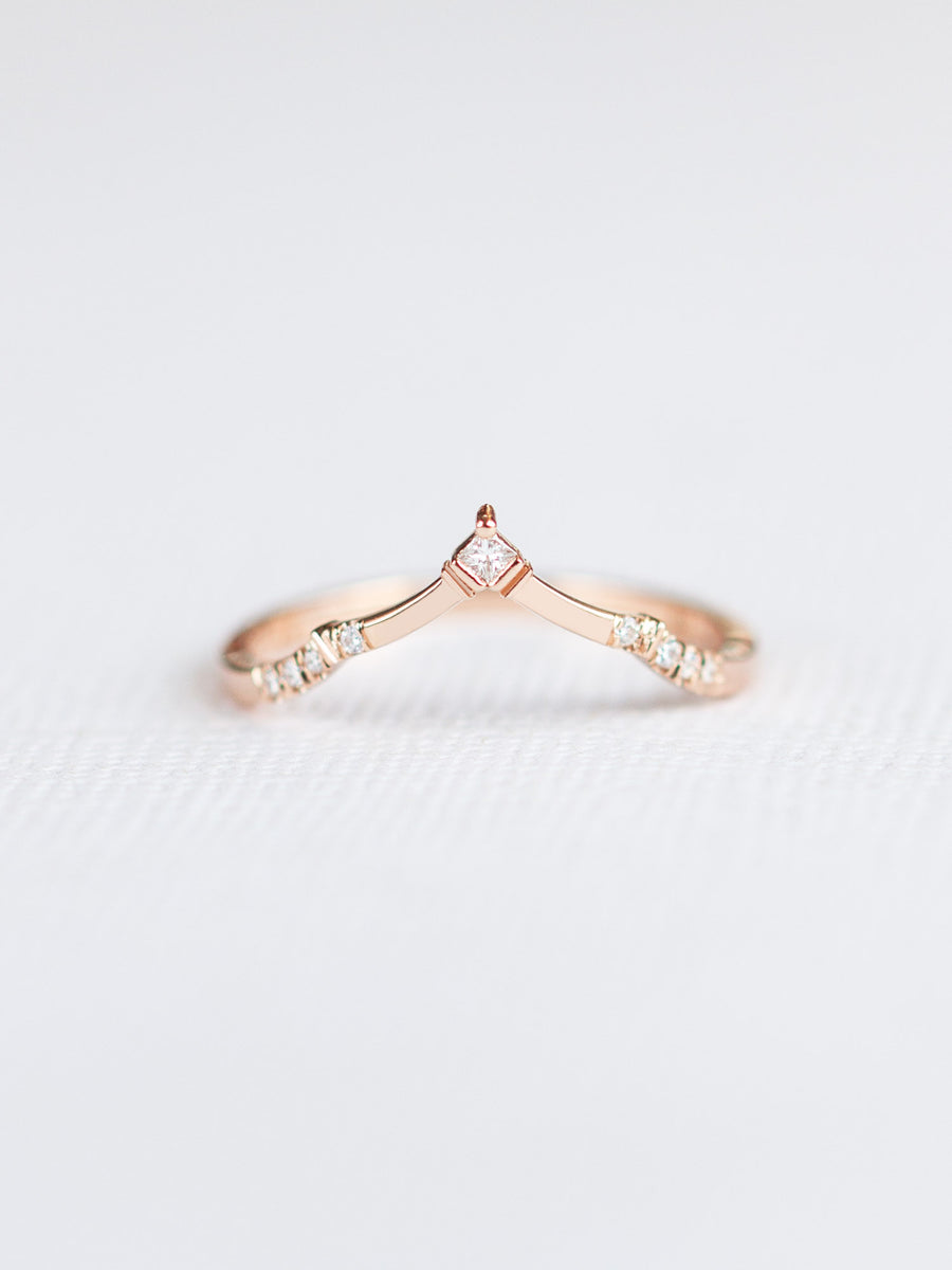 Art deco fine jewelry stacking ring 14k gold diamond ring engagement ring matching band unique ring architectural design 