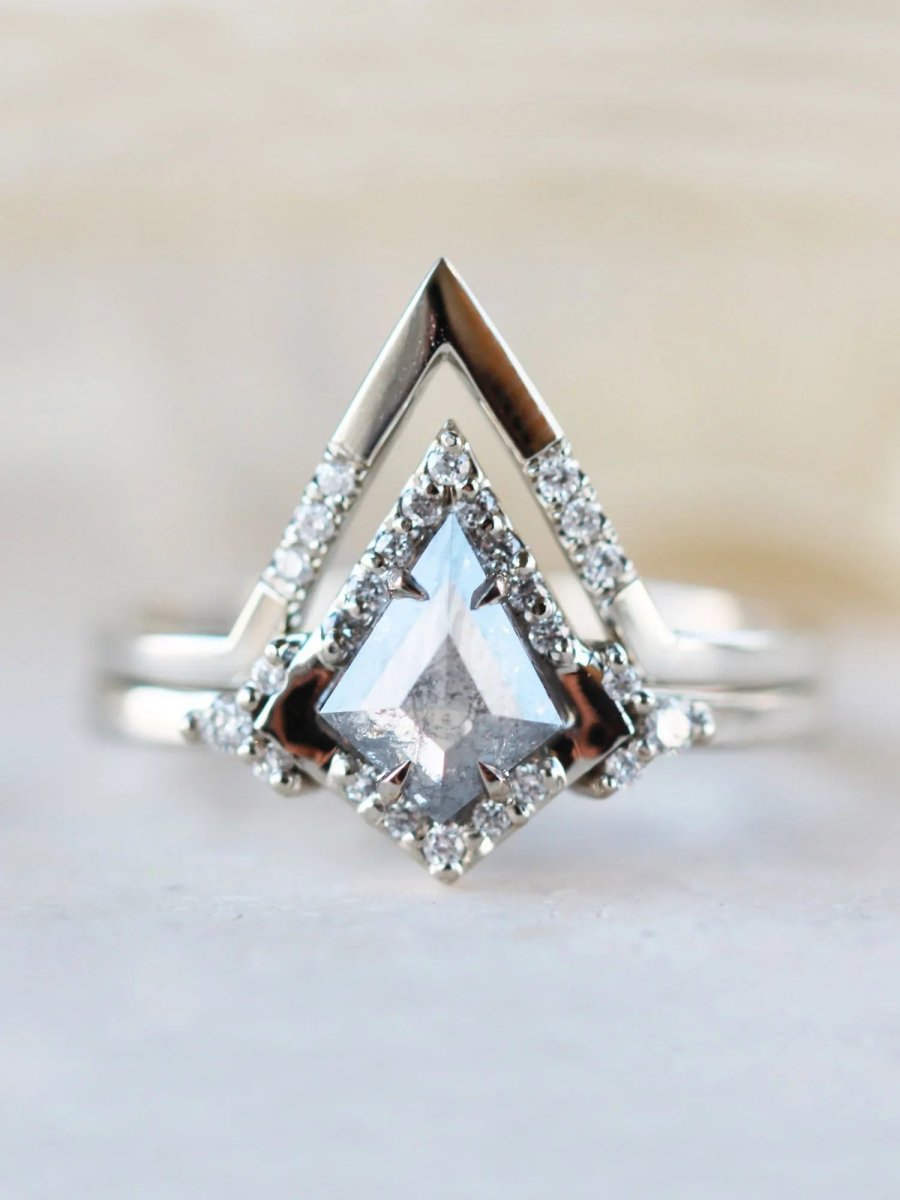 hiddenspace engagement ring fine jewelry salt and pepper diamond ring diamond proposal ring art deco architectural design kite halo ring 7