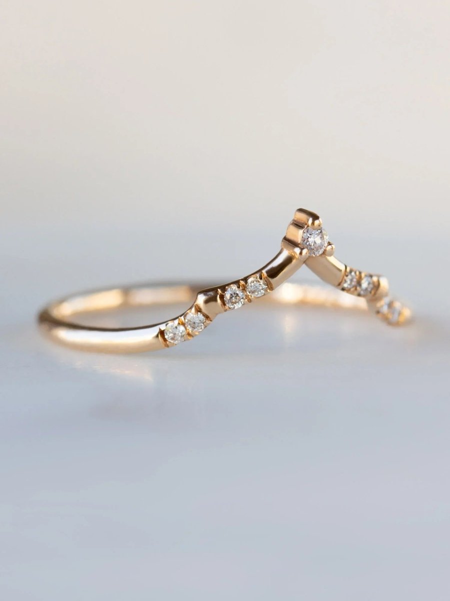 hiddenspace jewelry fine jewelry los angeles art deco design architectural fine jewelry wedding band stacking rings stackable band 14k gold ring diamond ring unique fine jewelry LITTLE TIARA BAND