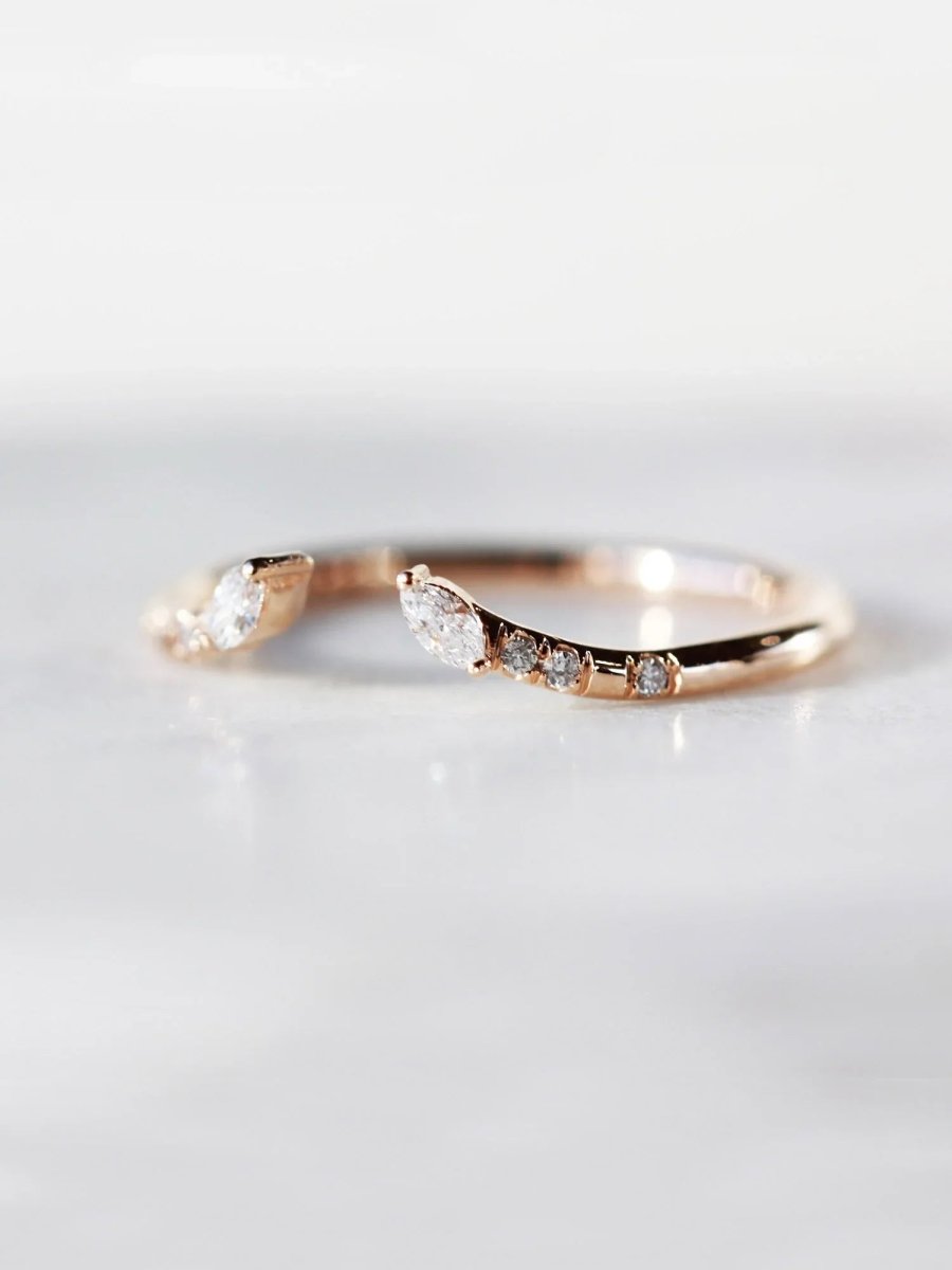 hiddenspace jewelry fine jewelry los angeles art deco design architectural fine jewelry wedding band stacking rings stackable band 14k gold ring diamond ring unique fine jewelry MARQUISE OPEN BAND