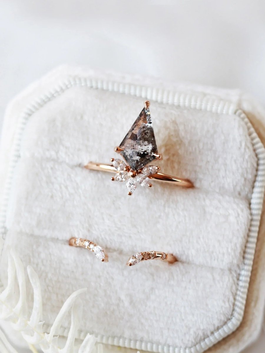 hiddenspace jewelry engagement ring salt and pepper diamond proposal ring diamond ring unique fine jewelry art deco architectural ring meraki ring 10