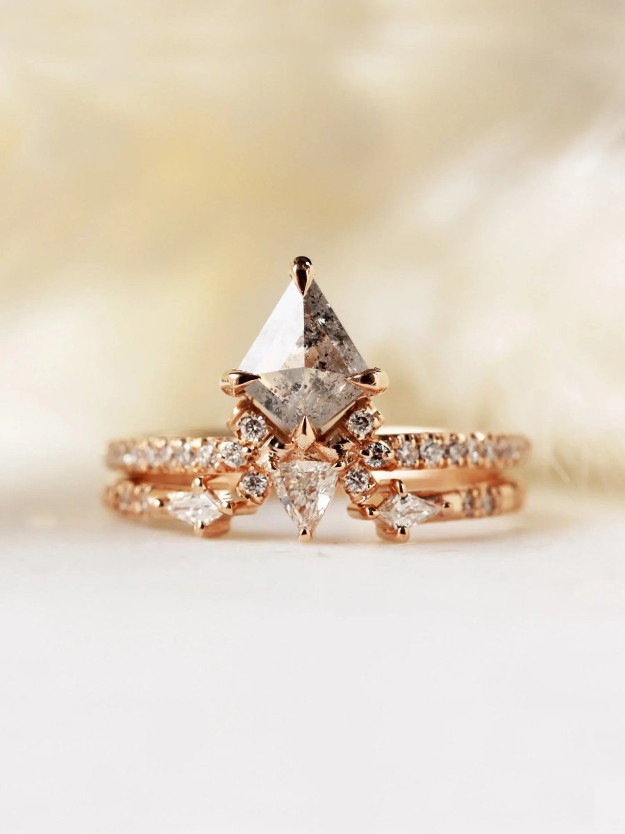 Salt and pepper kite diamond engagement ring art deco fine jewelry vintage engagement ring unique proposal ring architectural design jewelry