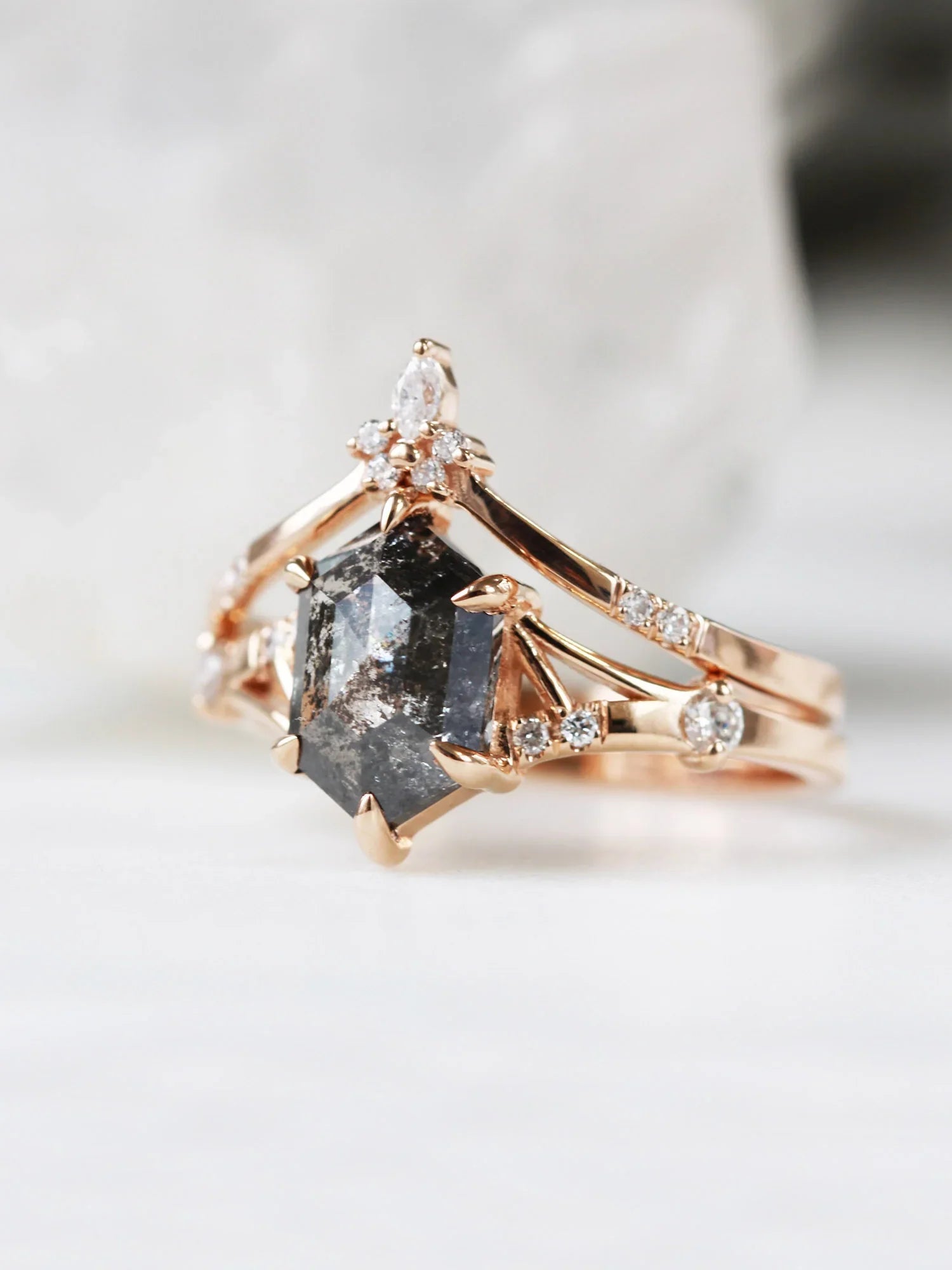 hiddenspace engagement ring oblique line ring salt and pepper hexagon proposal ring unique architectural design engagement ring proposal ring fine jewelry one of a kind ring 10