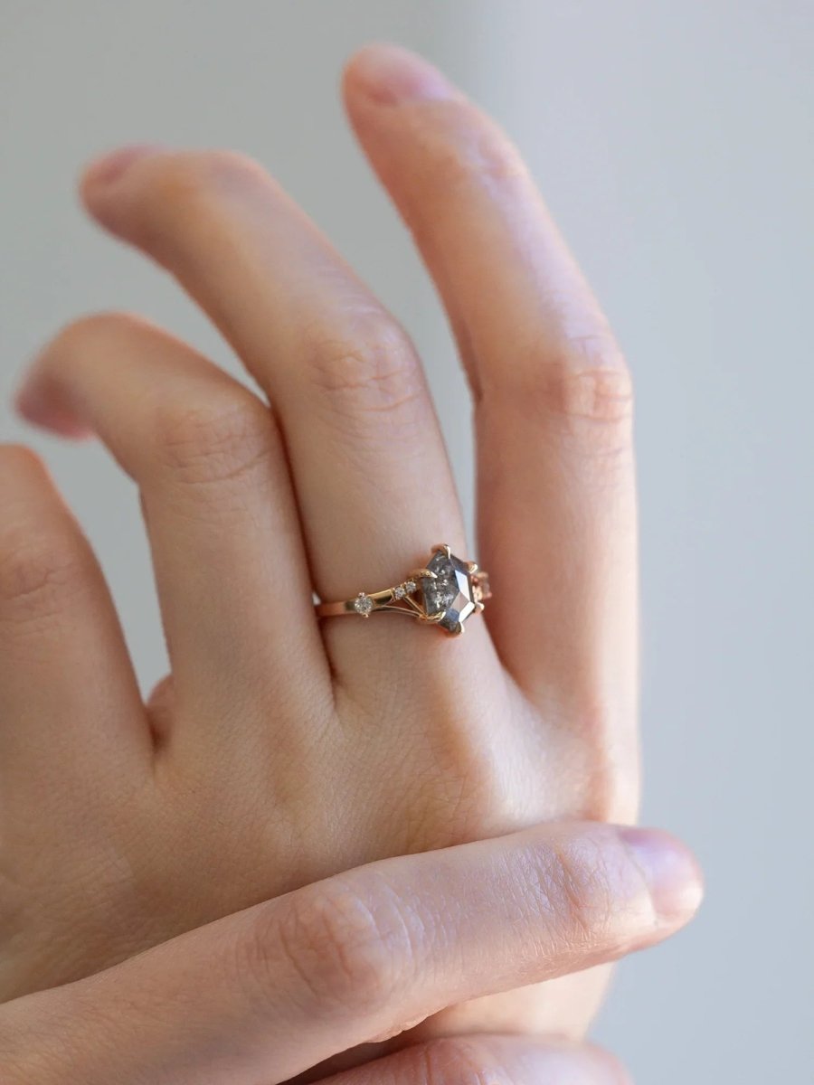 hiddenspace engagement ring oblique line ring salt and pepper hexagon proposal ring unique architectural design engagement ring proposal ring fine jewelry one of a kind ring 8